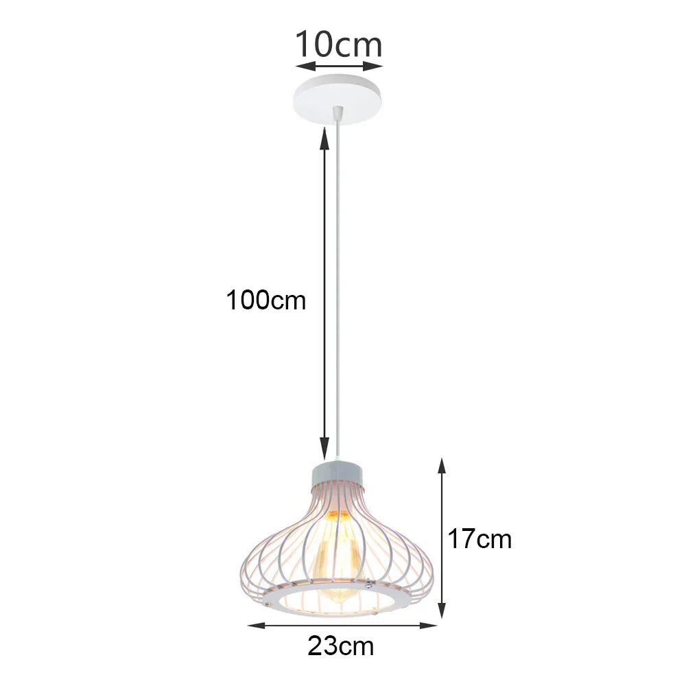 White Cage Industrial Pendant Light Fixture - Modern Loft Hanging Lamp
