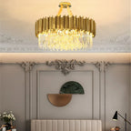 Golden Stainless Steel K9 Crystal Chandelier for Elegant Dining Room Lighting