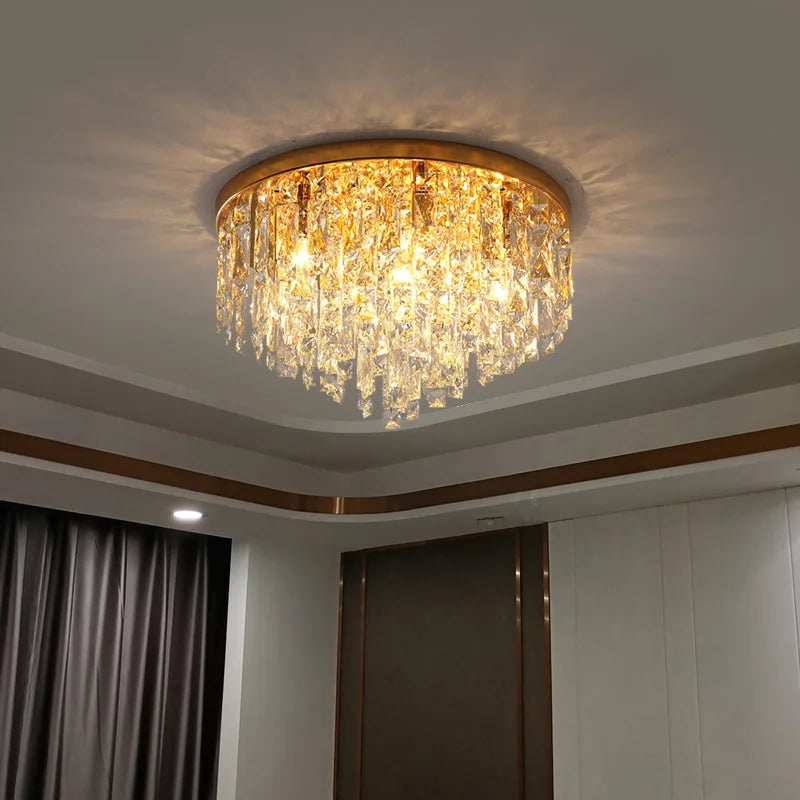 Modern Bedroom Crystal Ceiling Lamp Gold/Chrome Steel LED Lights