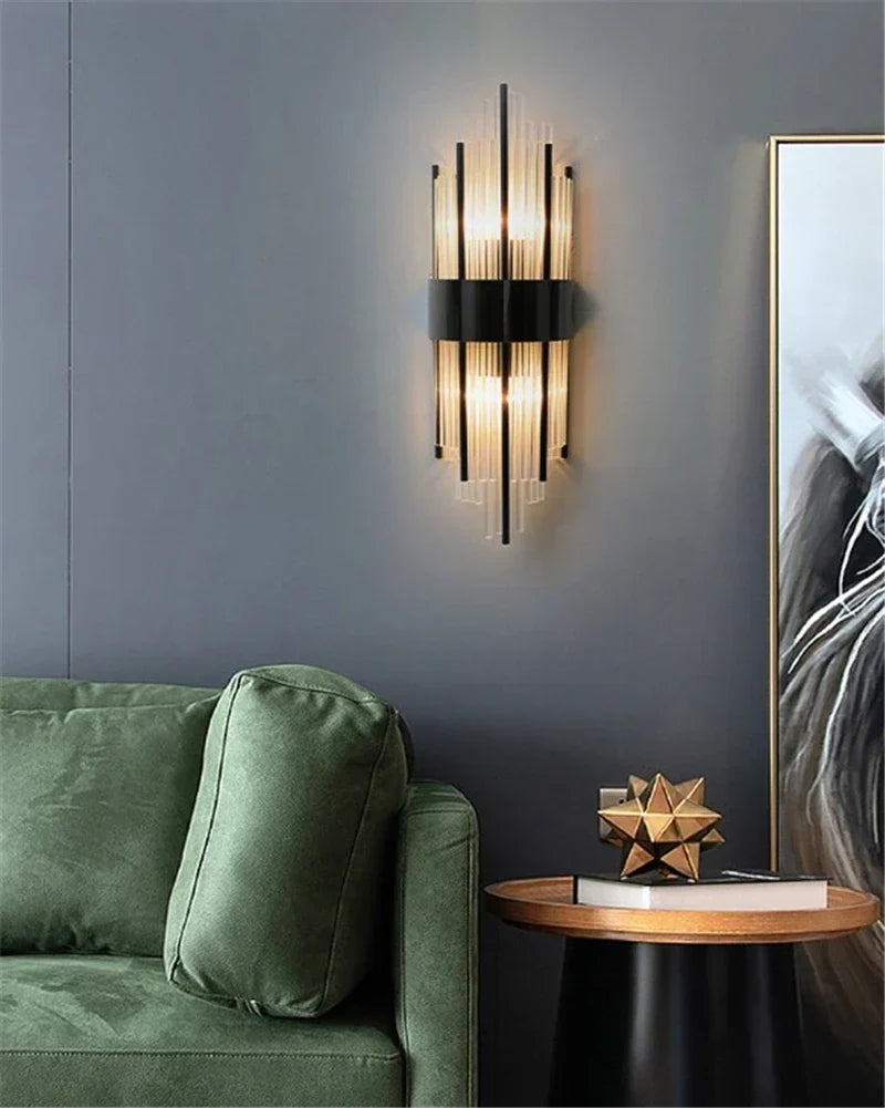 Black Gold Crystal Wall Lights for Bedroom Living Room Home LED Sconce