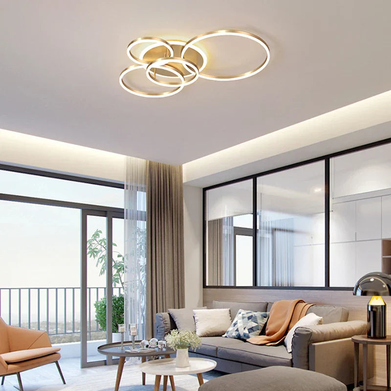 Modern LED Chandelier Lightings Gold Black Dimmable Indoor Lamps