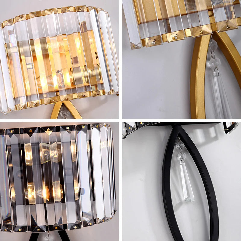 Crystal LED Black Wall Lamp for Bedroom, Living Room, and Aisle