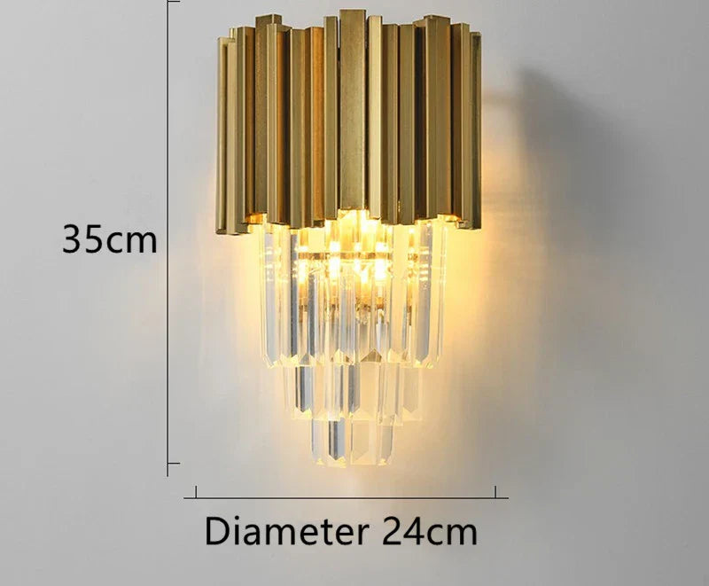 Gold Black Crystal Wall Sconce, Modern K9 Crystal Drops Shade Wall Lamp