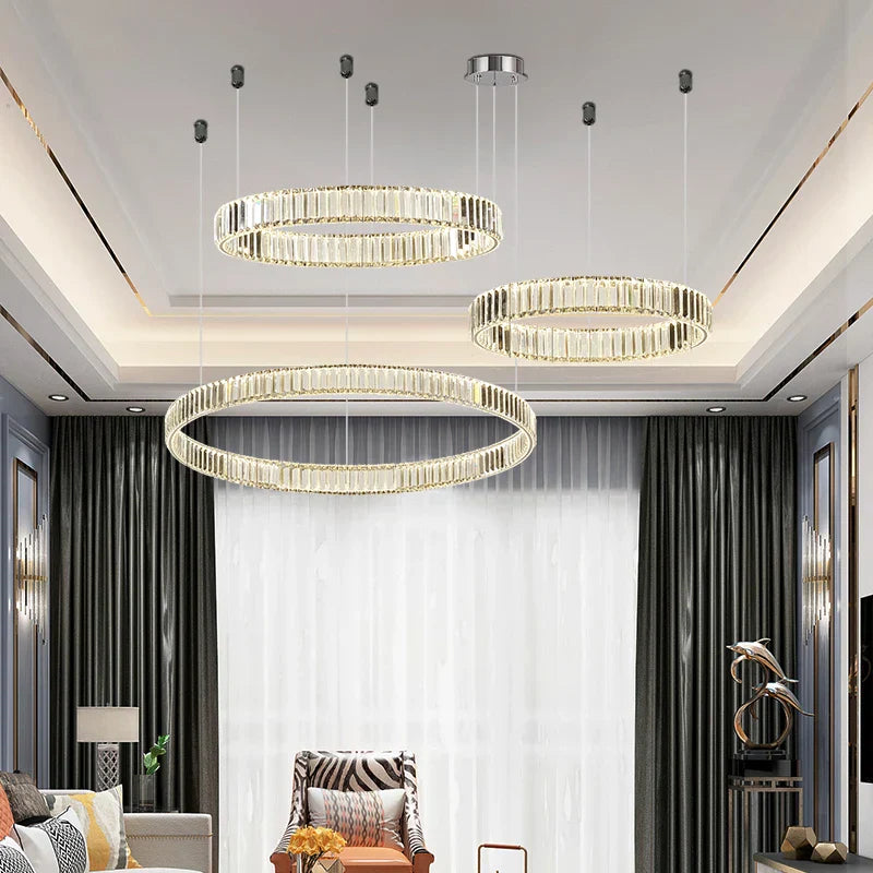 Luxury Crystal LED Chandelier: Dimmable Circle Droplight for Villa Stairs & Living Room