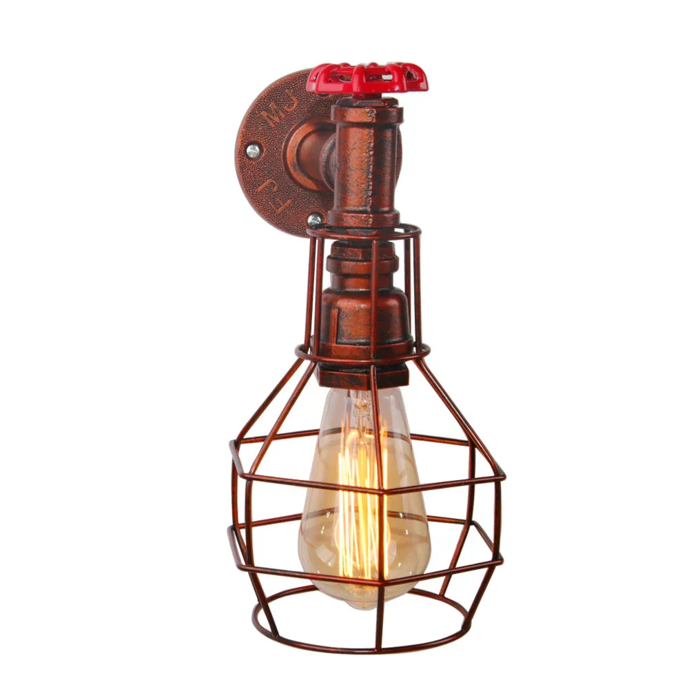 Vintage Industrial Iron Rust Wall Lamp Retro Cage Sconce for Living Room