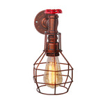 Vintage Industrial Iron Rust Wall Lamp Retro Cage Sconce for Living Room