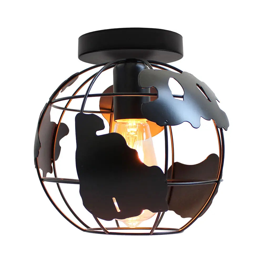 Afralia World Map Metal Wire Globe Ceiling Light Shade - Modern Loft Cage Shade