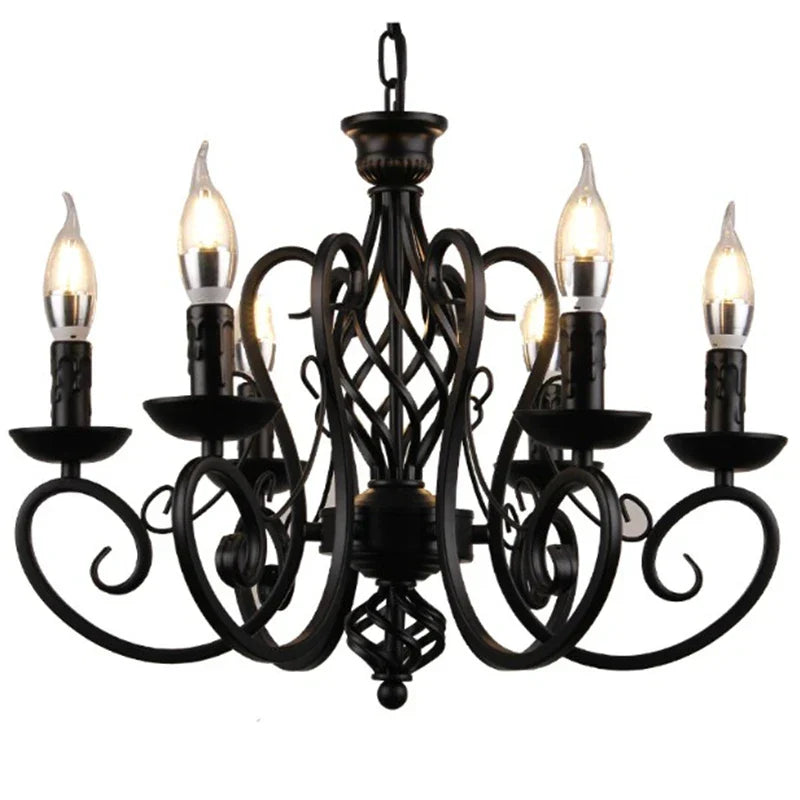 Black Wrought Iron Loft Chandelier for Living Room, Bar, Restaurant - Retro Industrial Style