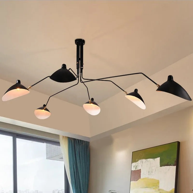 Black Swing Arm Chandelier | Loft Industrial Adjustable Lighting Fixture