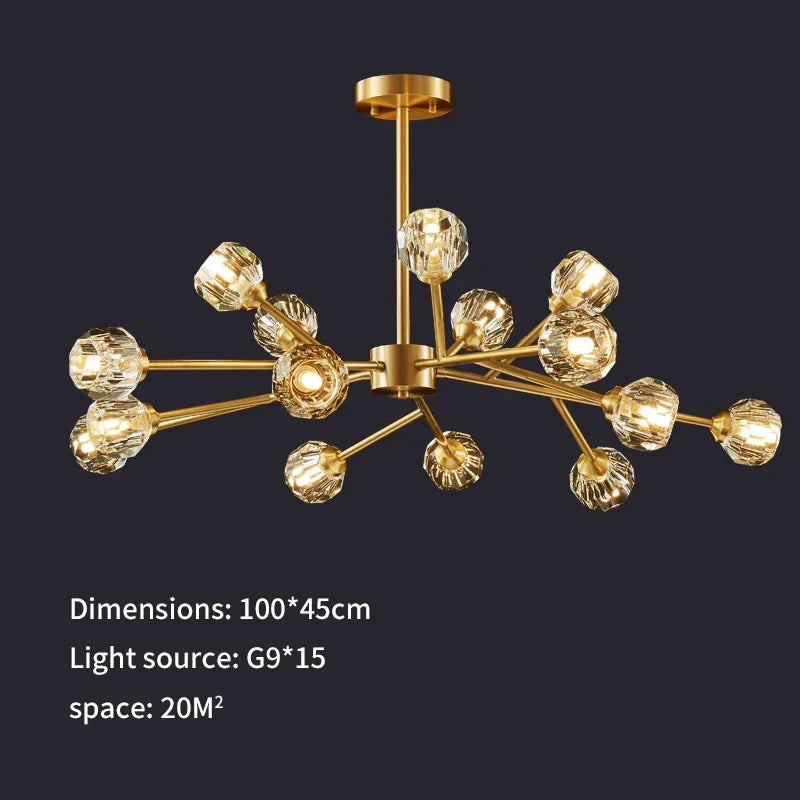 Modern Golden Crystal Chandelier for Living Room, Dining, Bedroom - Luxury Molecular Ceiling Pendant Lamp