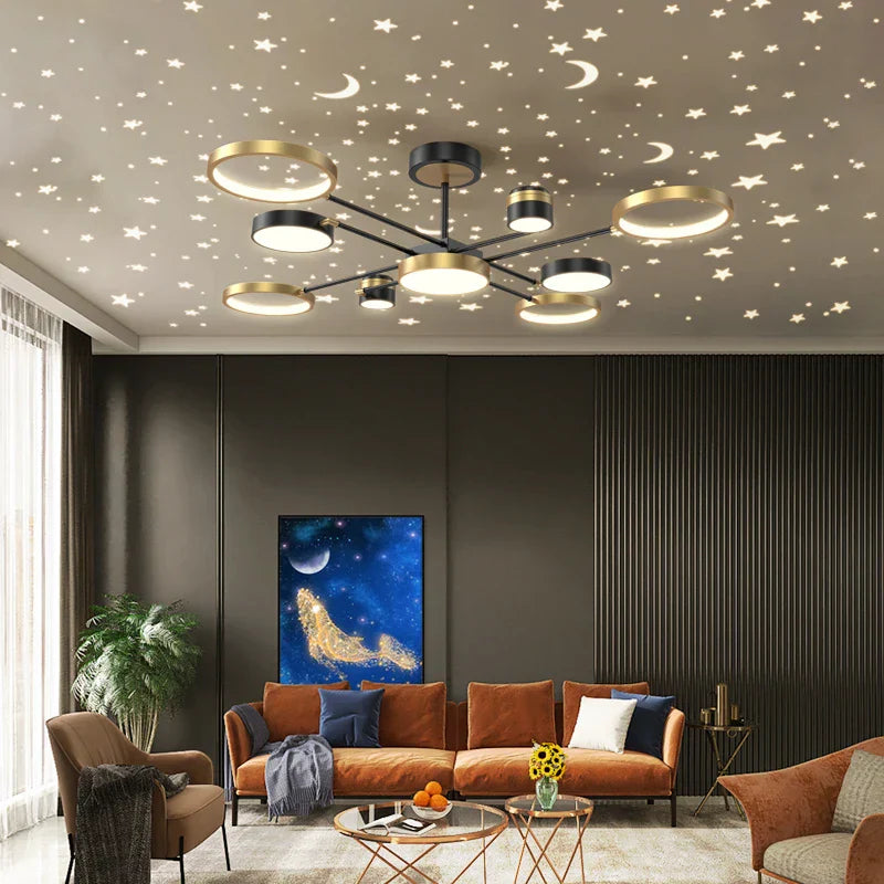 Modern LED Ceiling Chandelier | New Star Projection | Living Room Bedroom Lighting Fixtures