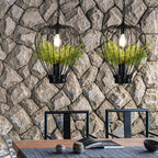 Green Planting Birdcage Chandelier: Retro Industrial Style Pendant Lamp