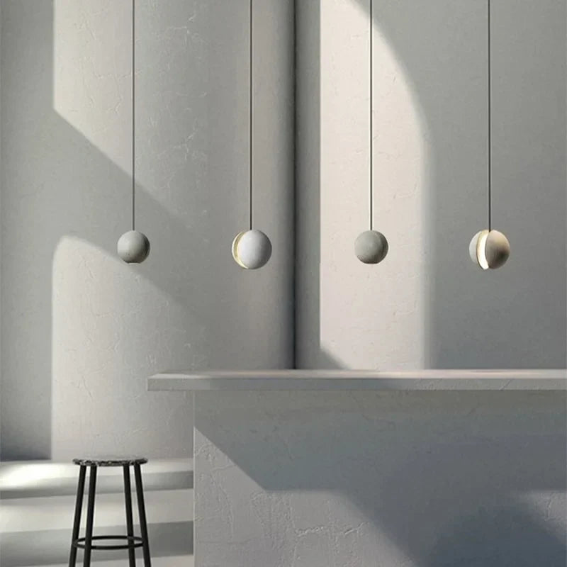 Industrial Moon Cement Pendant Light for Kitchen, Bar, and Bedside