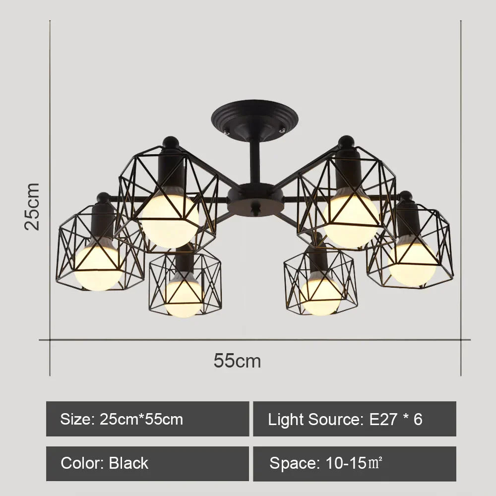 Modern Rod Iron Sputnik Chandelier Vintage Ceiling Lamp for Home Lighting