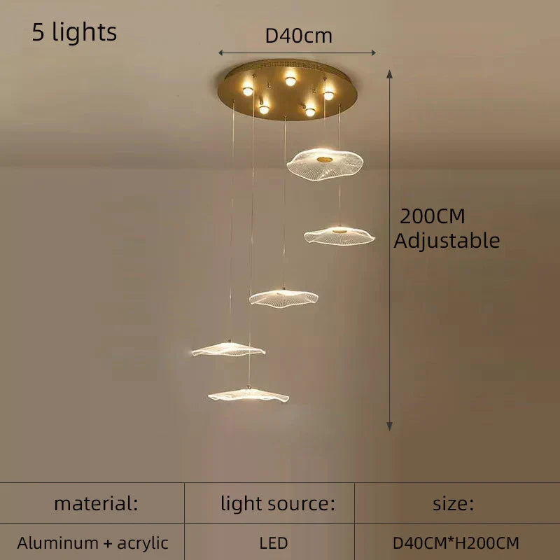 Lotus Leaf Acrylic Nordic LED Chandelier for Restaurant Living Room Hotel Villa