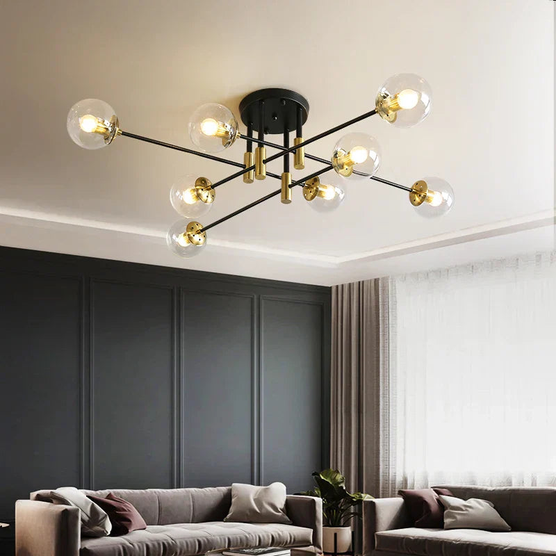 Black & Gold LED Round Ball Chandelier - Elegant Lighting Fixture for Home
