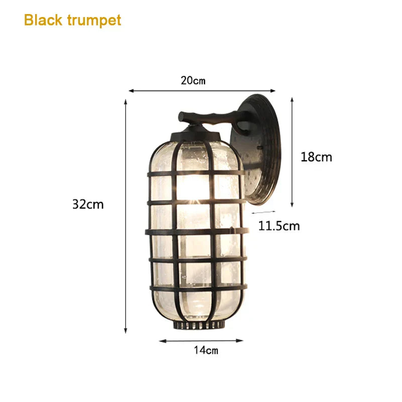 Retro Vintage Black Glass Outdoor Wall Sconce Luminaire