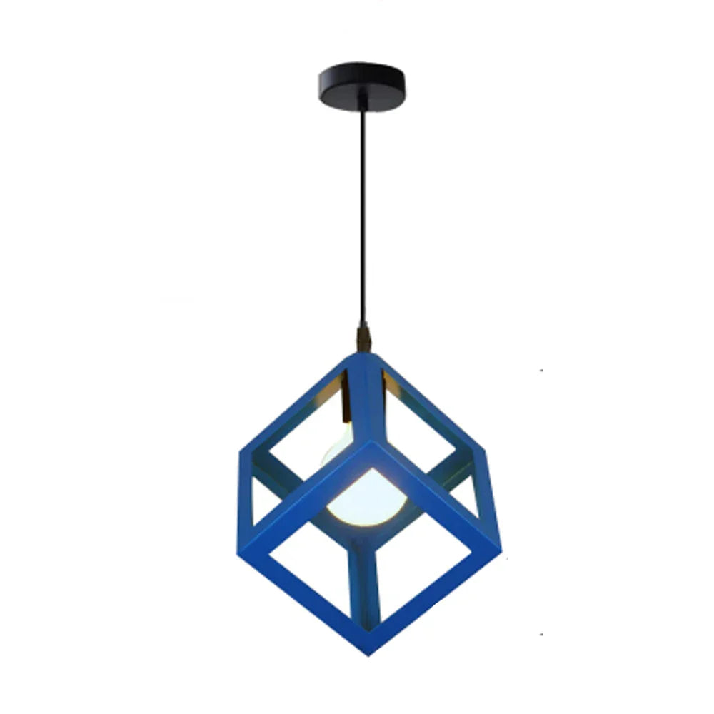 Geometric Cube Pendant Lights Trio Metal Shades Square Ceiling Lamps