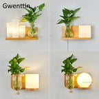 Nordic Wood Glass Wall Lamp LED DIY Plant Sconce Modern Luminaire