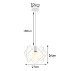 White Cage Industrial Pendant Light Fixture - Modern Loft Hanging Lamp