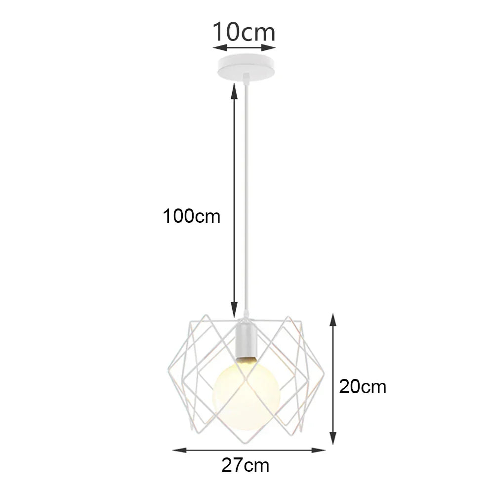 White Cage Industrial Pendant Light Fixture - Modern Loft Hanging Lamp