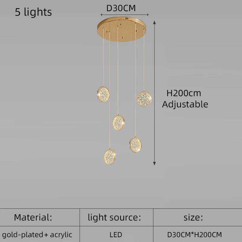 Modern Golden Round Acrylic Stair Chandelier by - Elegant Designer Lighting for Home