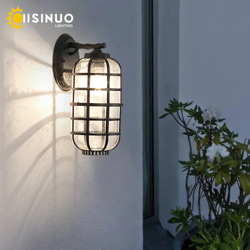 Retro Vintage Black Glass Outdoor Wall Sconce Luminaire