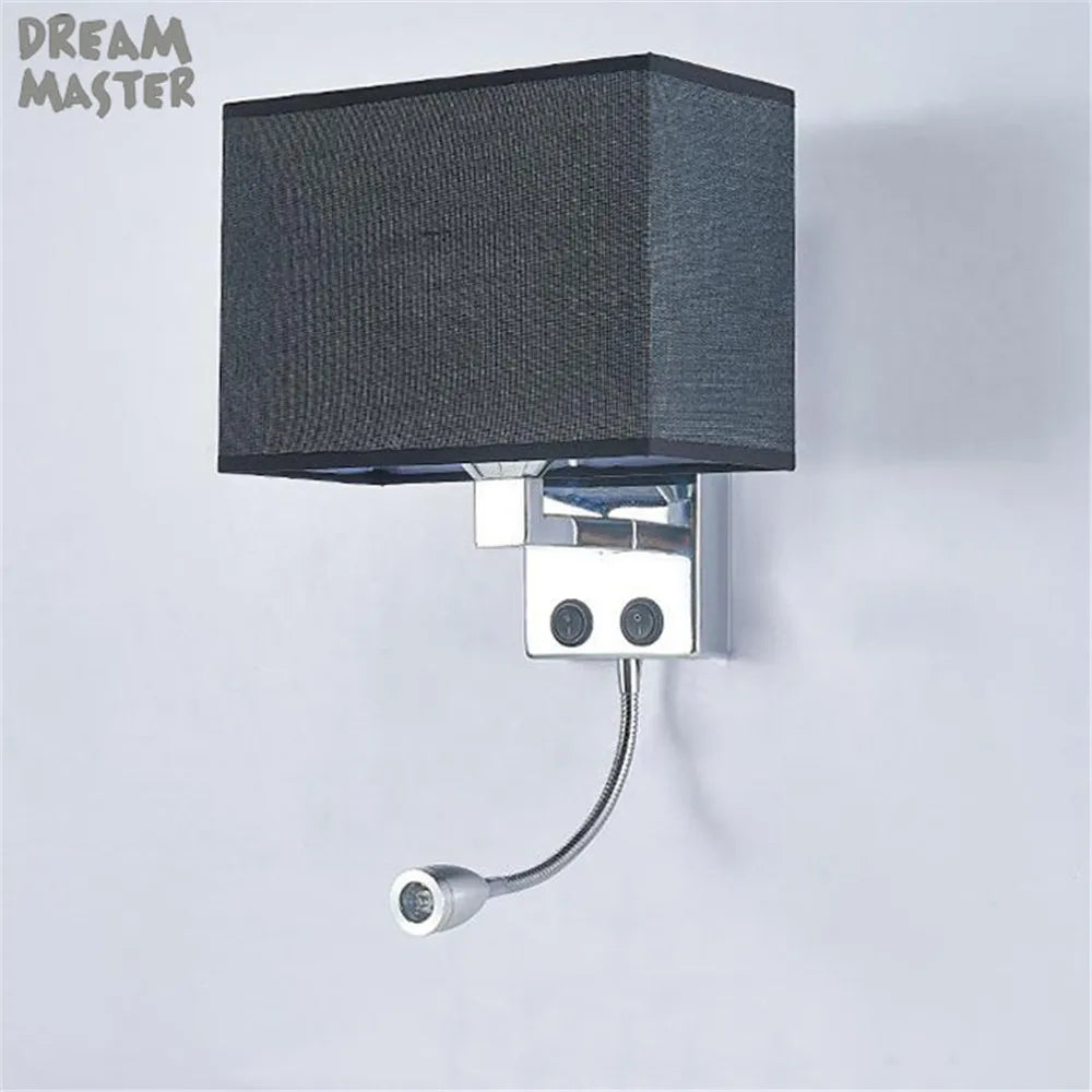 Fabric Shade Wall Light with LED Reading Lamp and Dual Switches