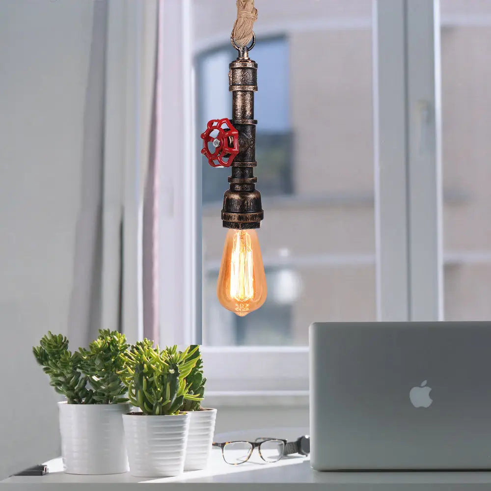 Industrial Iron Water Pipe Pendant Light - Retro E27 LED Hanging Lamp