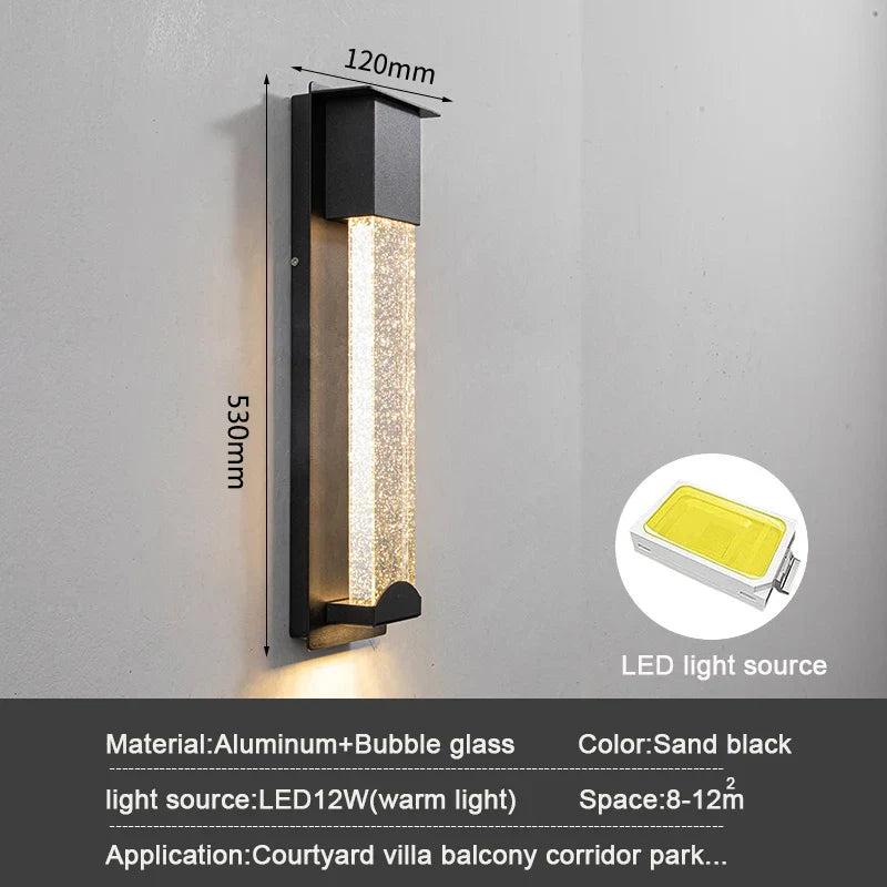 Crystal Outdoor LED Wall Light with PIR Motion Sensor, IP65 Waterproof Sconce Luminare