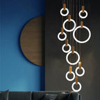 Wooden Ring LED Chandelier for Staircase and Dining Room Lighting