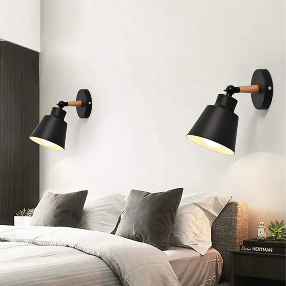 Modern Nordic Wood Wall Lights Bedroom Lamp Black White LED Sconce Lighting