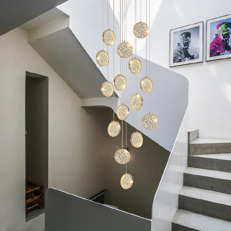 Modern Golden Round Acrylic Stair Chandelier by - Elegant Designer Lighting for Home