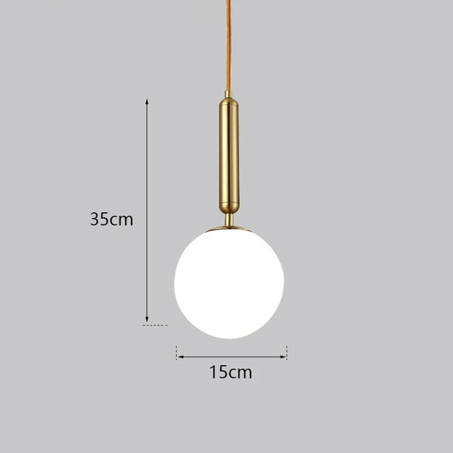 Glass Ball LED Pendant Light for Bedroom and Bar, Modern Globe Hanging Ceiling Lamp