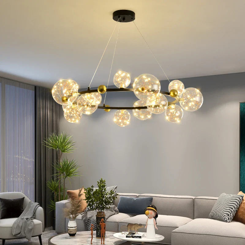 Nordic Glass Ball Pendant Light Gold/Black Dining Living Room Decor Afralia™