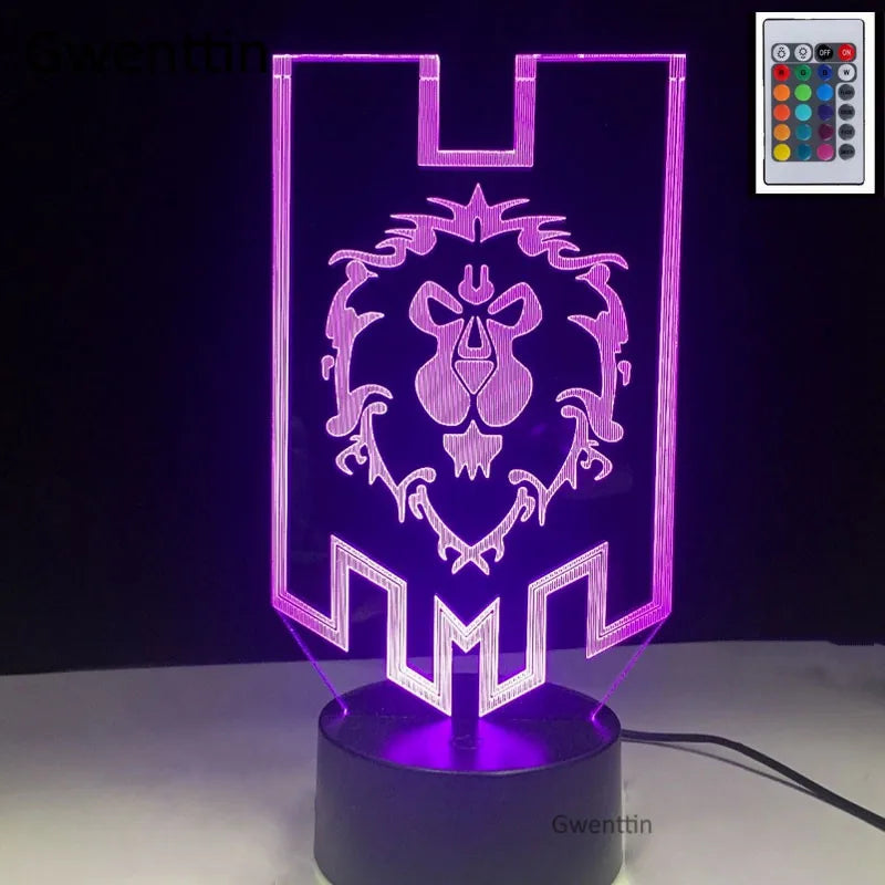 WoW Alliance Tribal Signs 3D LED Night Light Kids Table Lamp Gift
