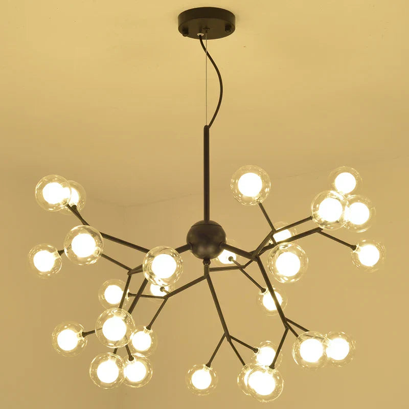 Heracleum Firefly Glass Ball Chandelier: Gold Luxury Lighting for Dining Kitchen Staircase