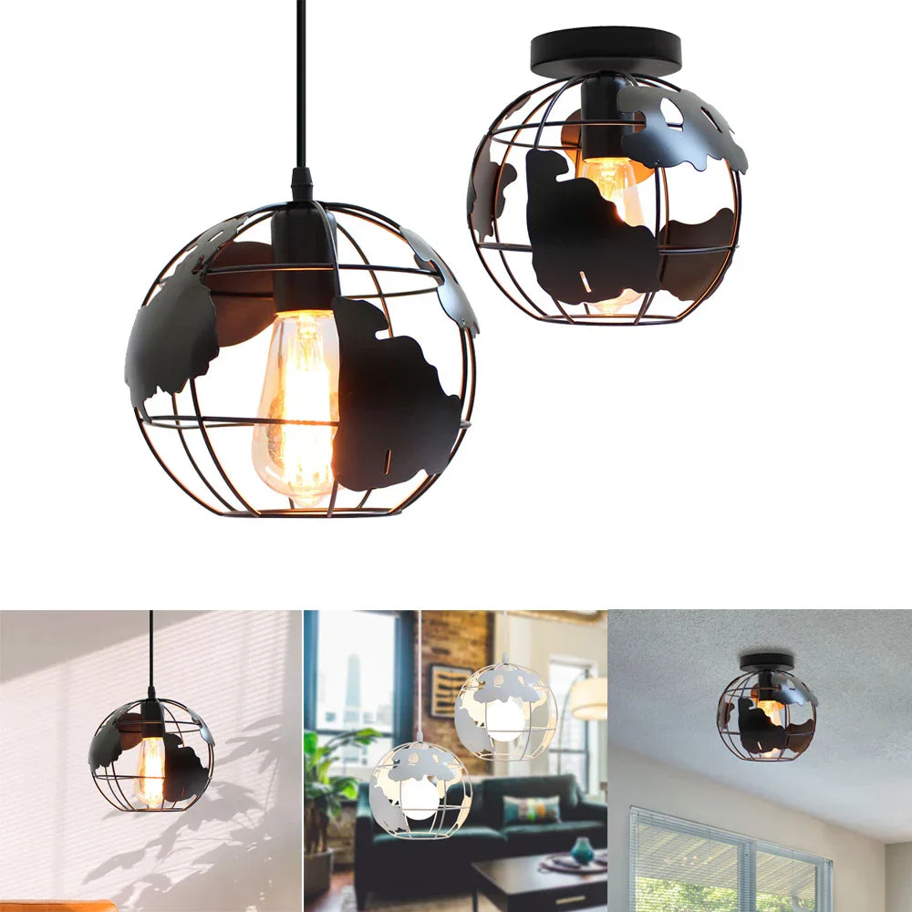 Rustic Industrial Metal Globe Pendant Chandelier Light Fixtures