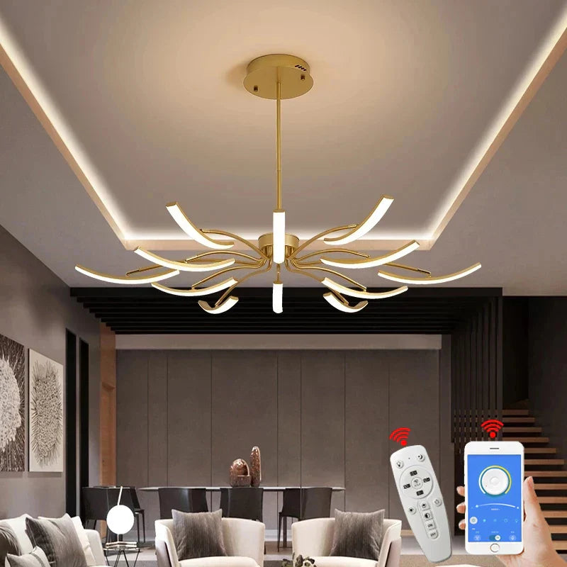 Modern LED Chandelier - Matte Black/White Finish, Adjustable for Living Room, Bedroom.