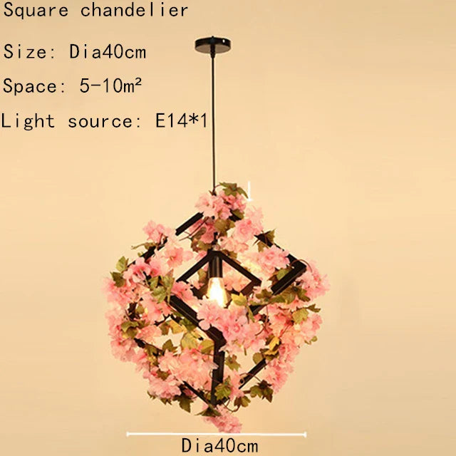 Green Plants Cherry Blossoms Chandelier, Elegant Pendant Lamp for Bar and Restaurant