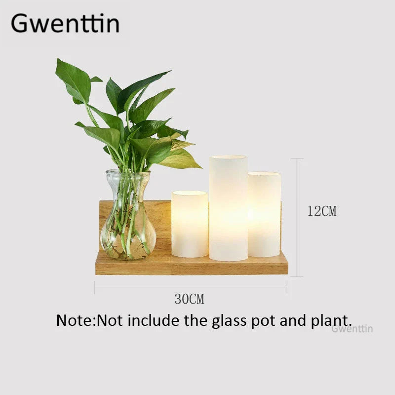 Nordic Wood Glass Wall Lamp LED DIY Plant Sconce Modern Luminaire