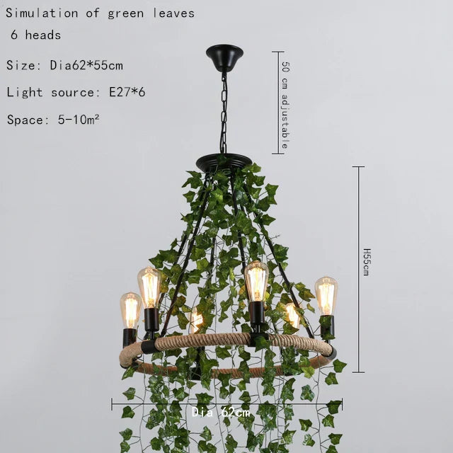 Green Leaf Chandelier: Multi Heads Simulation for Bar, Milk Tea Shop, Corridor Lighting