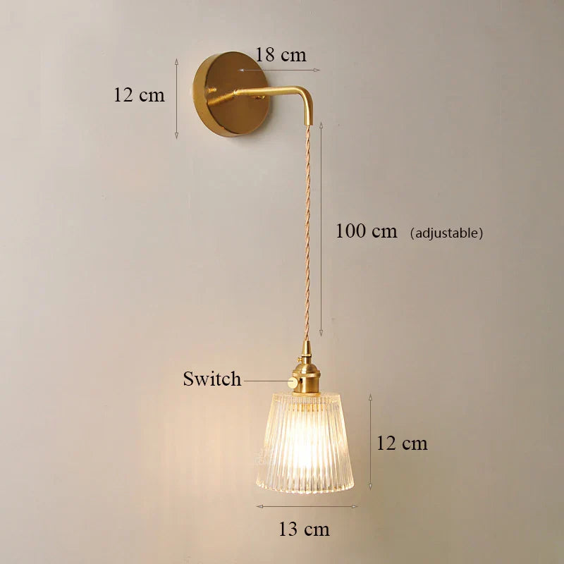 Glass Wall Sconce Lamp for Bedroom, Modern Led Bedside Light E27 Fixtures