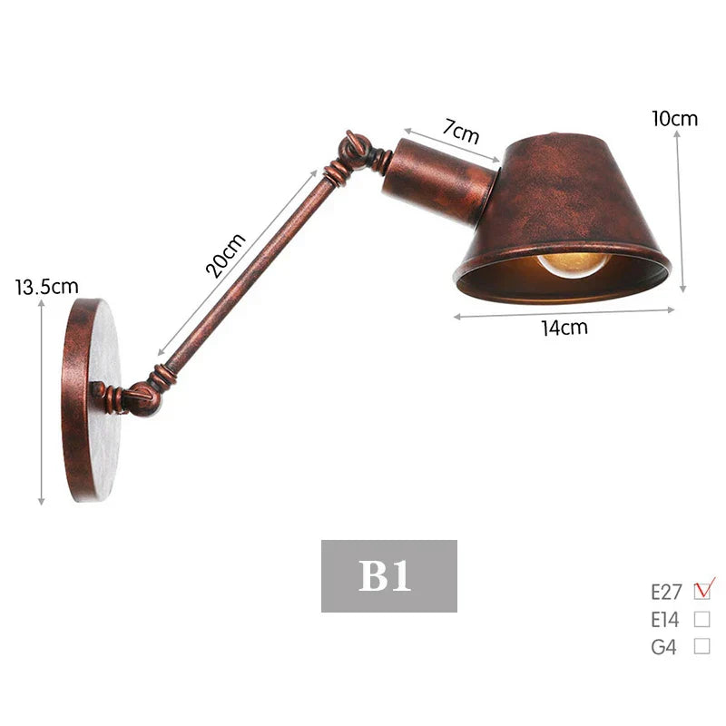 Vintage Iron Wall Sconce Lighting, E27 LED, Black Rustic Arm Wall Lights