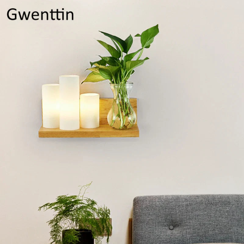 Nordic Wood Glass Wall Lamp LED DIY Plant Sconce Modern Luminaire