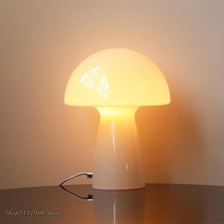 Glass Mushroom Table Lamp: Vintage Design LED Desk Night Light for Living Room
