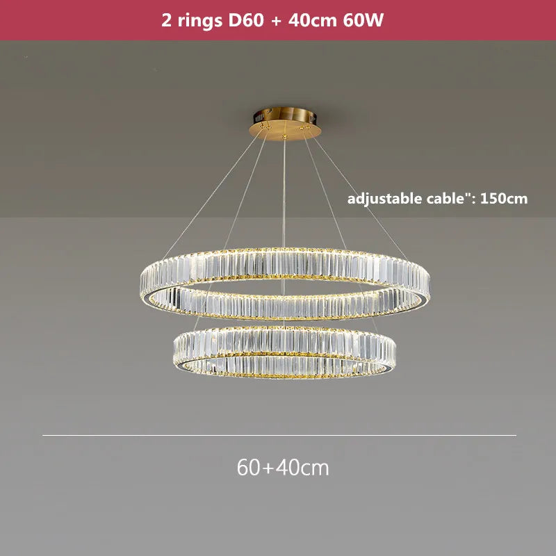 Luxury Crystal LED Chandelier: Dimmable Circle Droplight for Villa Stairs & Living Room