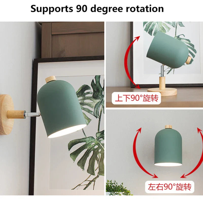 Nordic Wooden Wall Sconce Bedside Lamp for Bedroom Reading, 6 Macaroon Colors