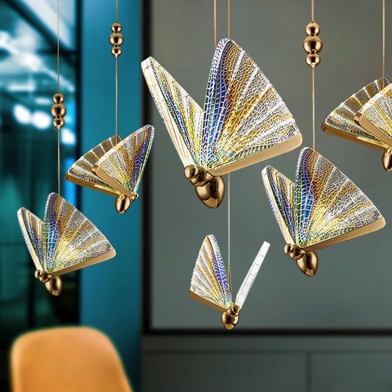 LED Butterfly Pendant Light for Living Room Chandelier - Colorful Acrylic Insect Fixture