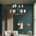 Milky Glass Ball Chandelier with Metal Leaves and G9 LED Lights for Luxury Living Room